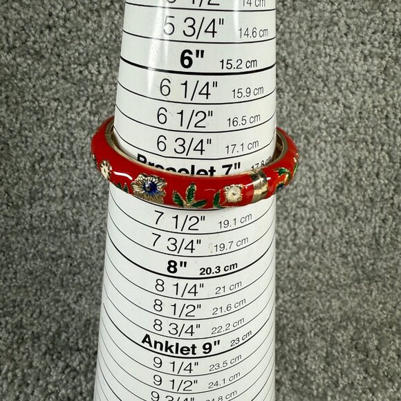 Clamper Style Bracelet Red Color Flower Pattern Accent Multicolor Enamel Painted - Picture 11 of 16